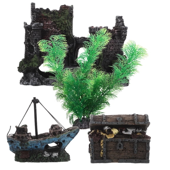 Raindrops Aquarium Castle Ornament Synthetic Resin 4pcs