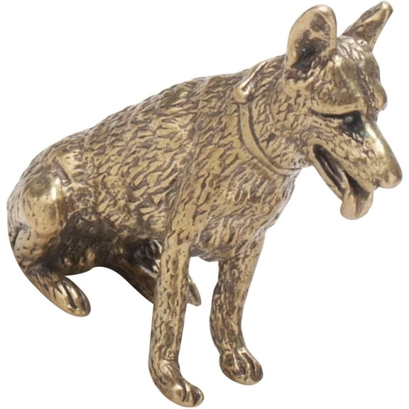 Raindrops Retro Brass Wolf Dog Statue Home Desktop Decoration Miniature Brass Dog Figurine Golden