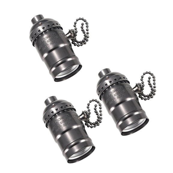 Raindrops Retro E26 Lamp Bases with Pull Chain Switch for Edison Bulbs Home Use 3 Pieces Black Aluminum