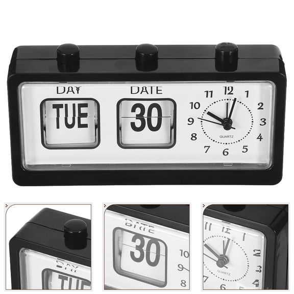 Raindrops Black Retro Style Flip Clock with Manual Date Display and Alarm for Office Desk