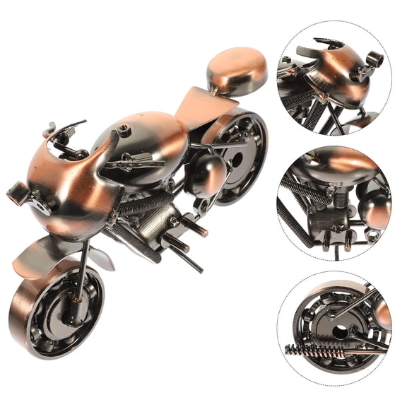 Raindrops Retro Motorcycle Model for Decor Made of Iron in Gold Color Great for Office Desk 6 Inches