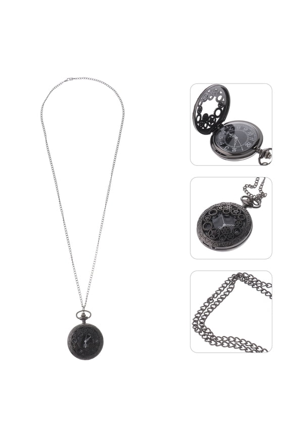 Retro Pocket Watch Necklace Pendant Classic Watches for Men Vintage Elder Child Black