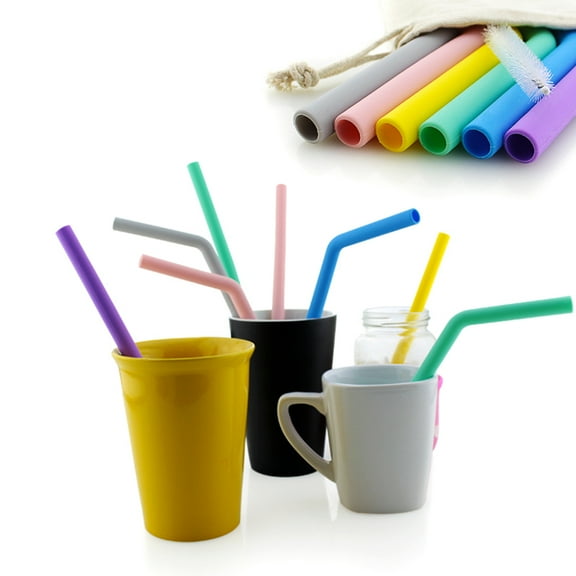 FOMIYES Portable Yellow Silicone Straw Set - Reusable Drinking Straws for Travel, Outdoor, Home, and Everyday Use