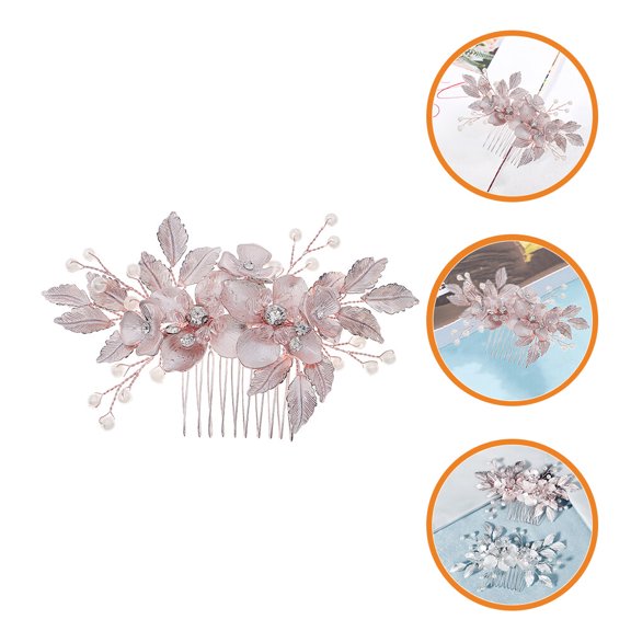 Raindrops Rhinestone Flower Hair Comb Clip for Bride with Rose Gold Color Elegant and Durable for Special Occasions 6.5 x 3.2 inches