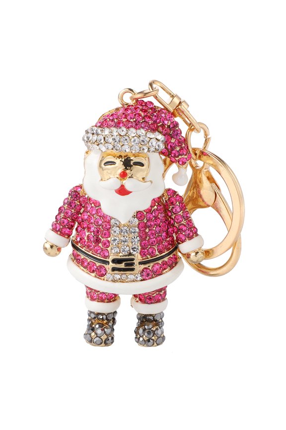 Rosy Santa Claus Keychain with Crystal Rhinestones Sturdy Alloy Material for Keys Small Size