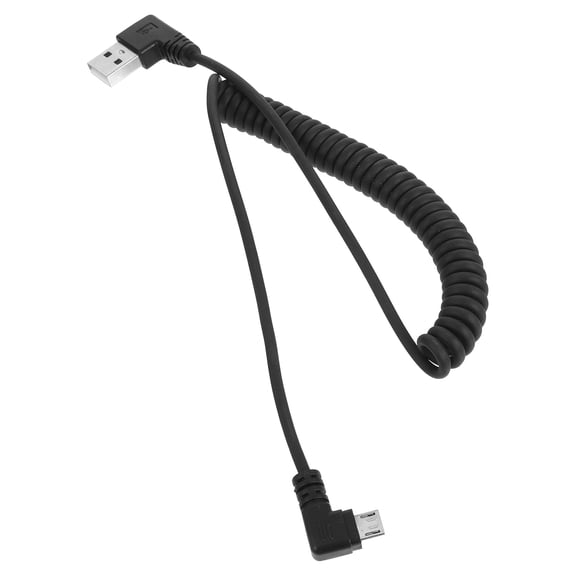 Raindrops Black TPE Spring Data Cable with Dual Right Angle Connectors for Fast Charging and Universal Device Compatibility