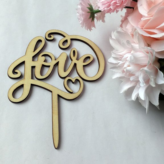 Raindrops Romantic Wedding Cake Topper Flags for Decorating Desserts and Table Settings with Wood Material