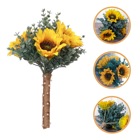 Raindrops Romantic Wedding Decor Artificial Sunflower Bouquet for Bride Lifelike Multi