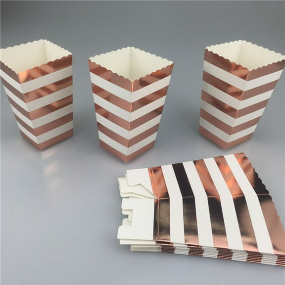 Raindrops Rose Gold Horizontal Stripe Scalloped Cardboard Popcorn Boxes for Party Favor Multi Color 12pcs