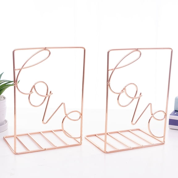 Raindrops Rose Gold Metal Love Shaped Book Stoppers for Holding Books with Anti Slip Design Great for Shelves 6 x 4.5 x 2.5 inches