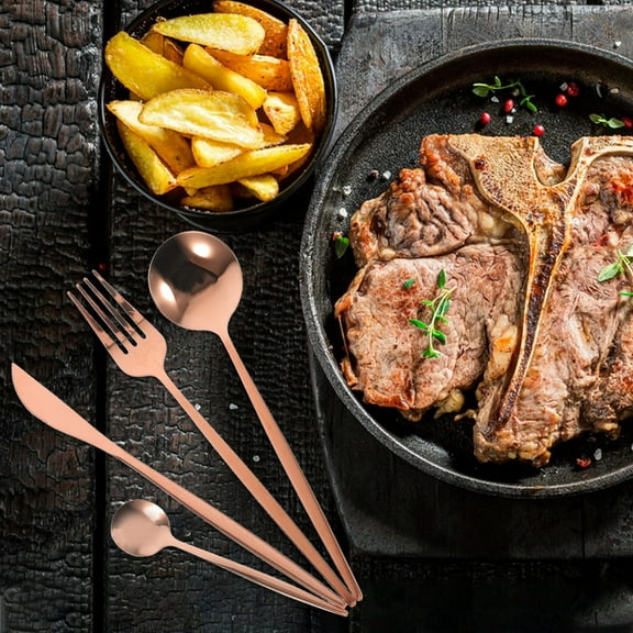 Raindrops Rose Gold Stainless Steel Food Set Complete Utensils for Home Use Family Dinners 6 Pieces