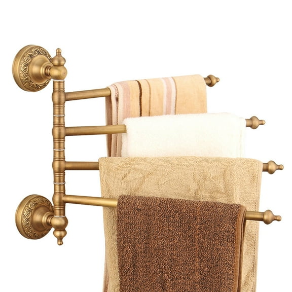 Raindrops Retro Copper Towel Rack Rotatable Antique Brass Bathroom Shelf Towel Holder Towel Bar Household Supplies (4 Tiers)