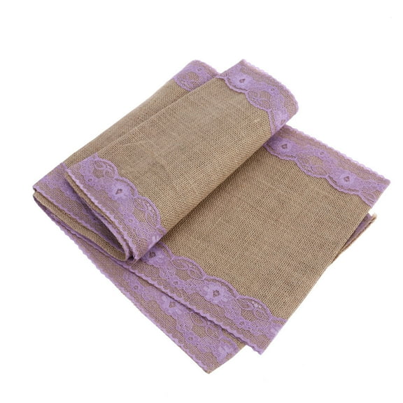 Raindrops Burlap Table Runner with Lace Edging, Multi-Color Rustic Wedding and Party Decoration