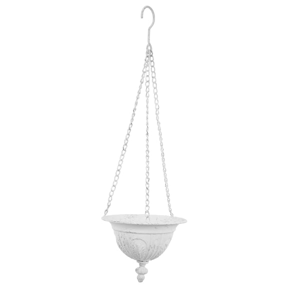 FOMIYES Rustic White Iron Hanging Planter Pot for Indoor and Outdoor Plants, Wall Mount Garden Decor