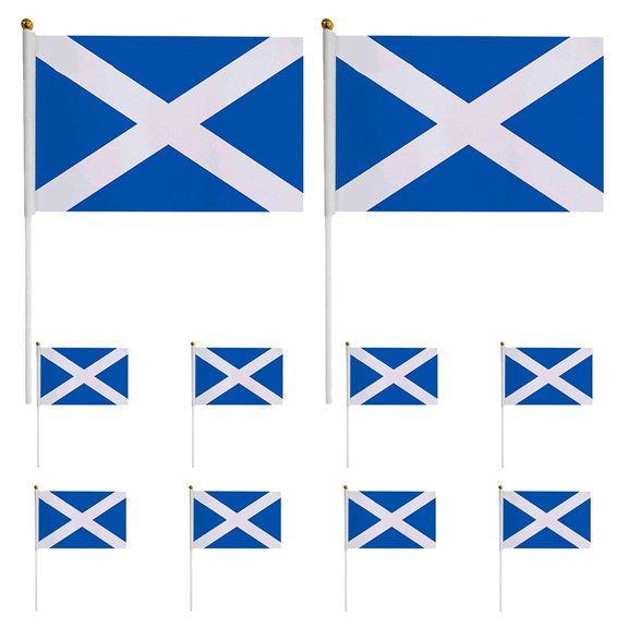 Raindrops Scotland Hand Held Flag for Sports Celebrations and Festivals Blue Polyester and Plastic 10pcs