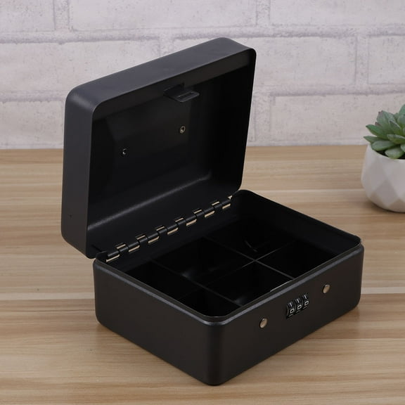 Raindrops Secure Cash Box with Combination Lock for Store Use Metal Black Small Size