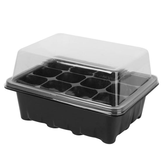 Raindrops Black Plastic Seedling Tray with Lids 12 Cavities for Planting and Gardening 19 x 15 x 9.5CM