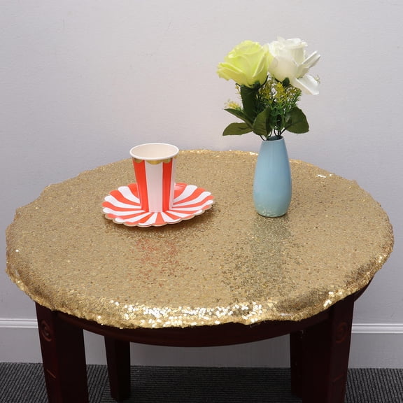 Raindrops Sequin Round Table Runner in Golden Color Lightweight Polyester for Special Events