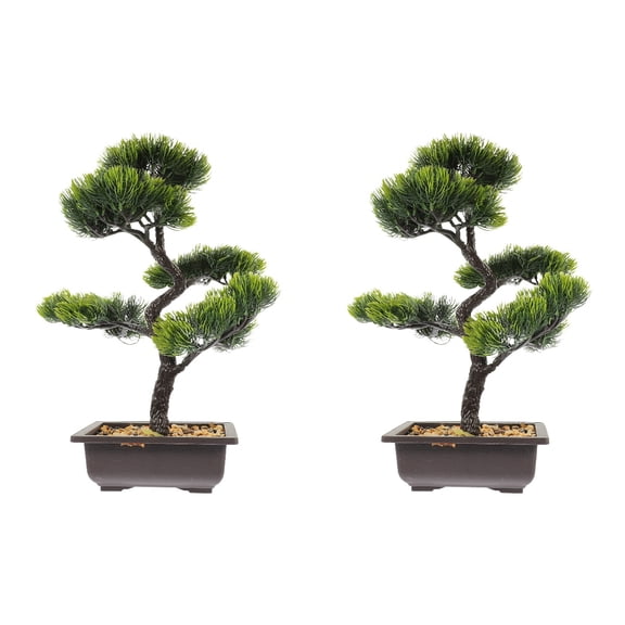 Raindrops Set of 2 Artificial Bonsai Trees, Realistic Small Pine Plants in Decorative Pots for Home and Office