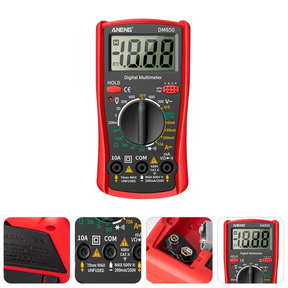 Raindrops Digital Multimeter Set of 2 for Electronics, Auto-Ranging Handheld Tester with Red Display