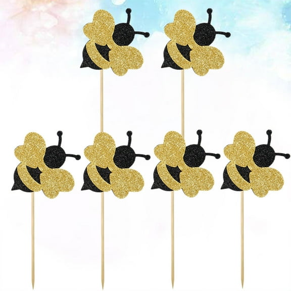 Raindrops Shiny Bee Cake Toppers Paper Material for Decor Use Golden Color 6 Pcs