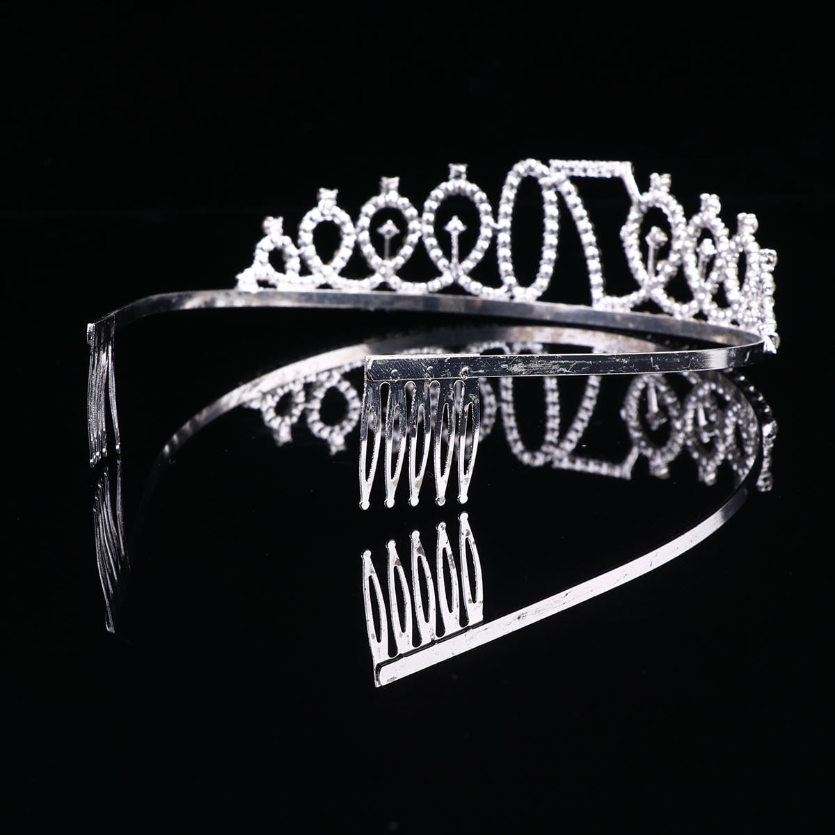 Raindrops Shiny Rhinestone Crown with Stable Alloy Insertion Comb for Birthday Decoration Silver 70th