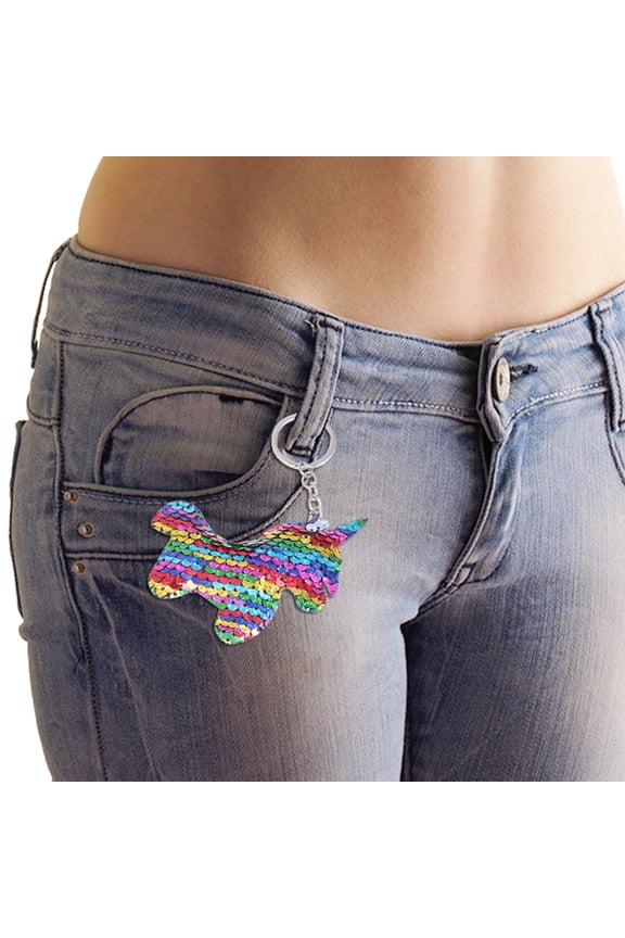 Shiny Sequin Unicorn Keychains with Doublesided Colorful Design for Hanging Keys Lightweight Plastic Assorted Color