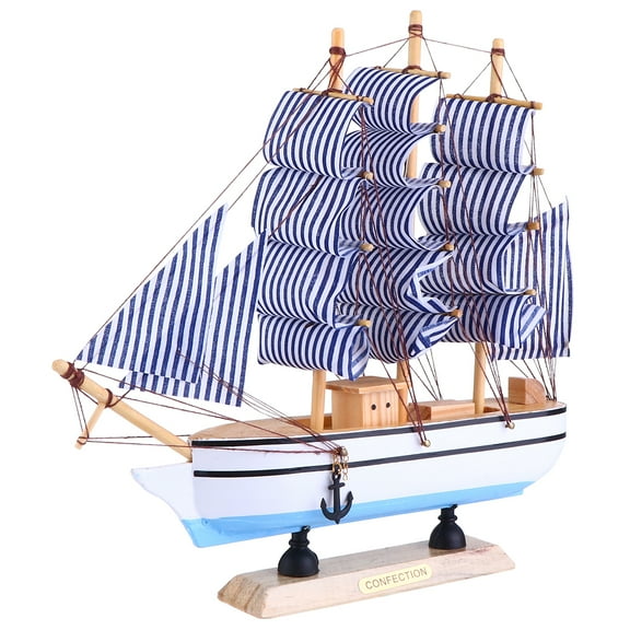Raindrops Wooden Sailing Ship Model for Decor Made of Synthetic Material in Blue Color Fits Various Scenes 1 Pc