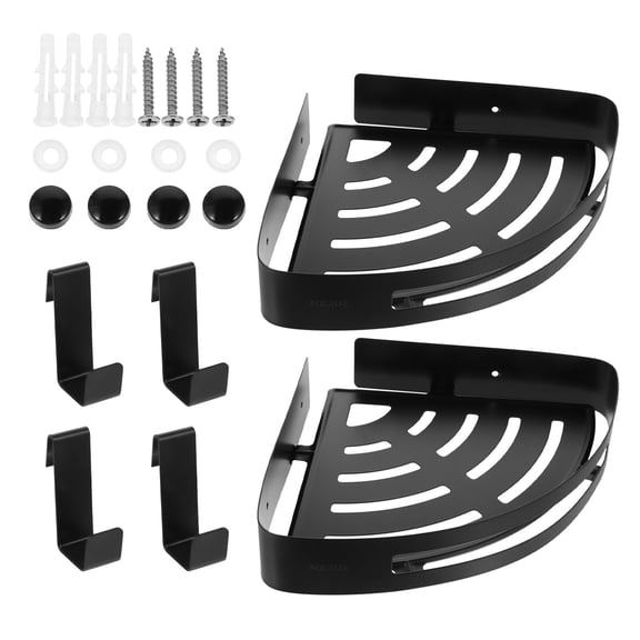 Raindrops Shower Corner Shelves 2Pcs Stainless Steel for Bathroom Wall Mounted with Simple Design Black