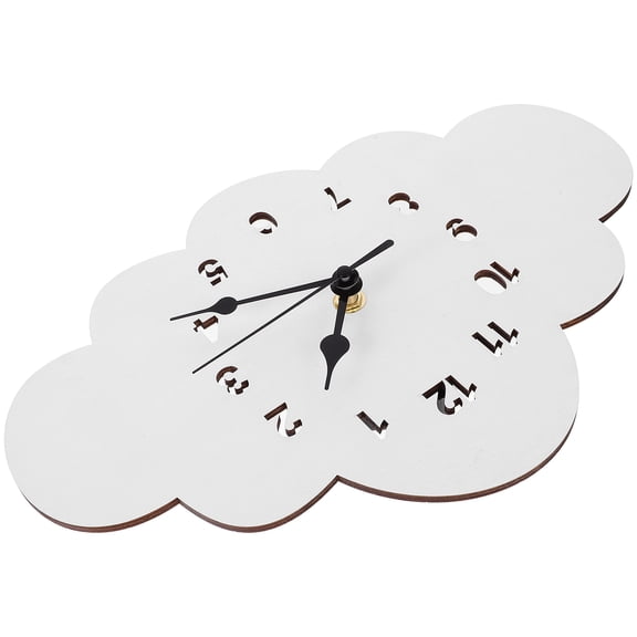 Raindrops Silent Wall Clock 1Pack Cloud Shape for Nursery White Wooden