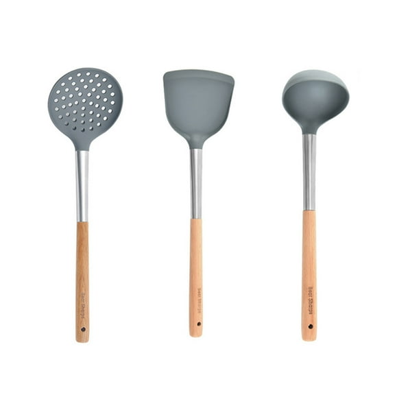 LABRIMP Grey Silicone Kitchen Tool Set with Hanging Holes for Easy Storage