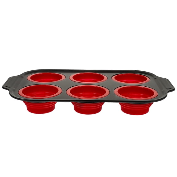 Raindrops 6-Cup Red Silicone Muffin Pan Non-Stick Baking Mold for Cakes and