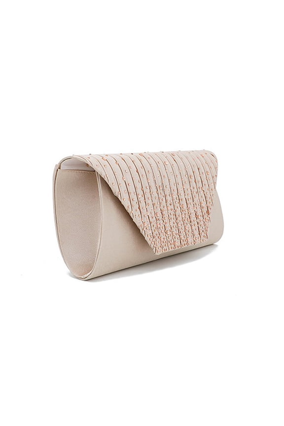 Silks and Satin Rhinestone Handbag Classic Evening Clutch Magnetic Snap Purse for Wedding Dinner (Apricot)