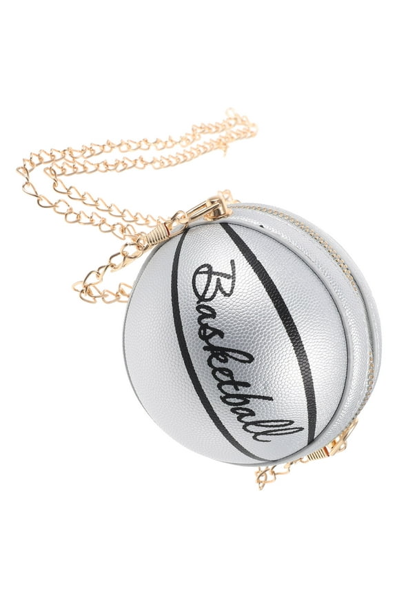 Silver Chain Decorated Round Basketball Bag 1Pack Womens Crossbody Handbag For Teen Girls