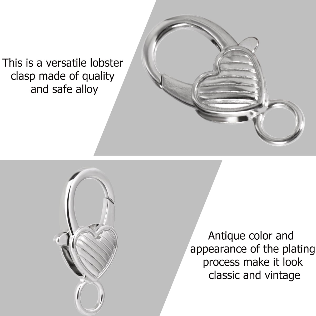 2 Sterling Silver Heart Lobster Claw Clasps - .925 Silver, 11mm, For Necklaces & Bracelets, Jewelry Making