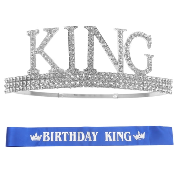 Raindrops Silver Rhinestone Crown for Men, Durable Satin Costume Accessory, Ideal for Parties and Decoration, Size 1 Set