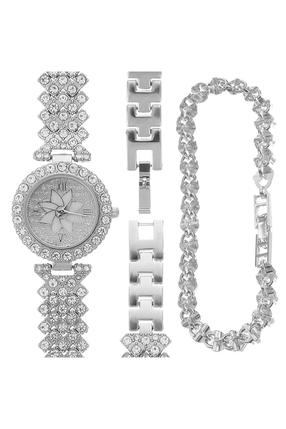 Silver Rhinestone Inlaid Luxury Watch and Bracelet Set for Women Perfect for Decoration and Gifting