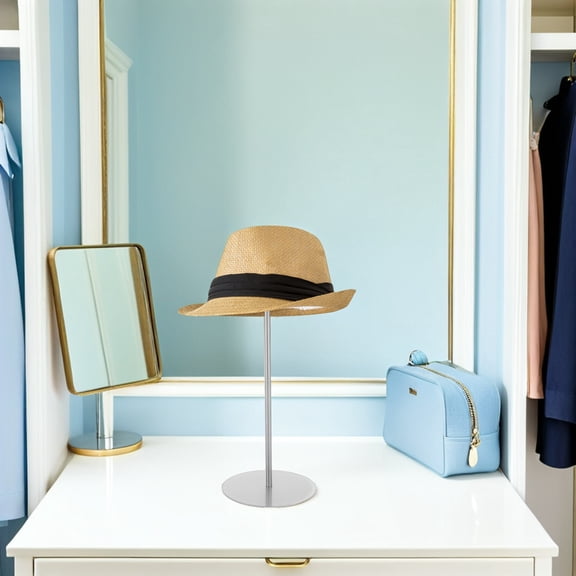 FOMIYES Metal Hat Pedestal with Non Slip Round Base Silver Finish for Baseball Cap and Fedora Organizer