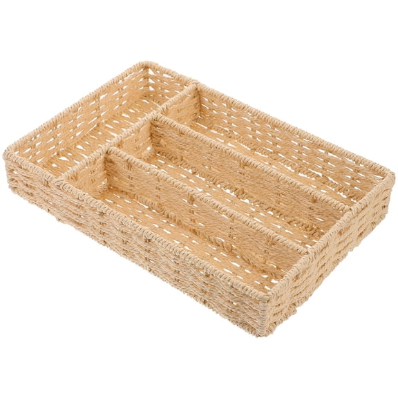 Raindrops Beige Woven Basket for Cutlery Organizer, Ideal for Kitchen Drawer Storage and Table Display