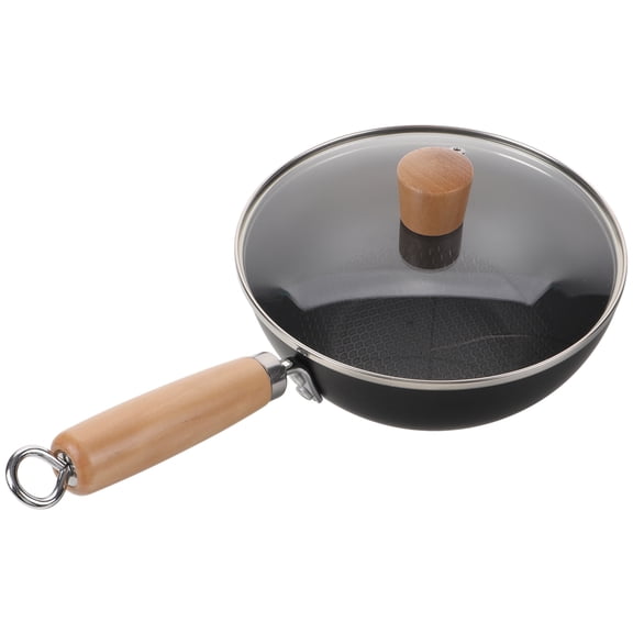 FOMIYES Black Wrought Iron Small Wok Pan, Smooth Cooking Pan for Home Kitchen, Stove and Induction Use