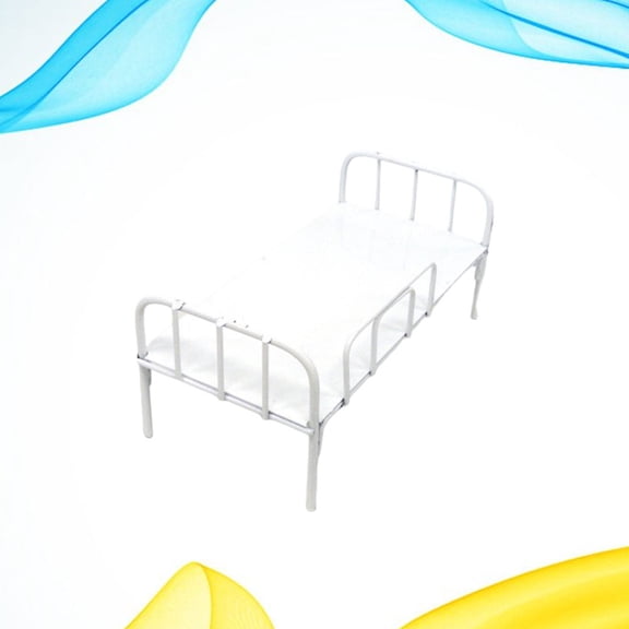 Raindrops Miniature Iron Bed for Desktop Decor and Stable Small Soldier Dormitory Layout Prop White 4.5x2.8 Inches