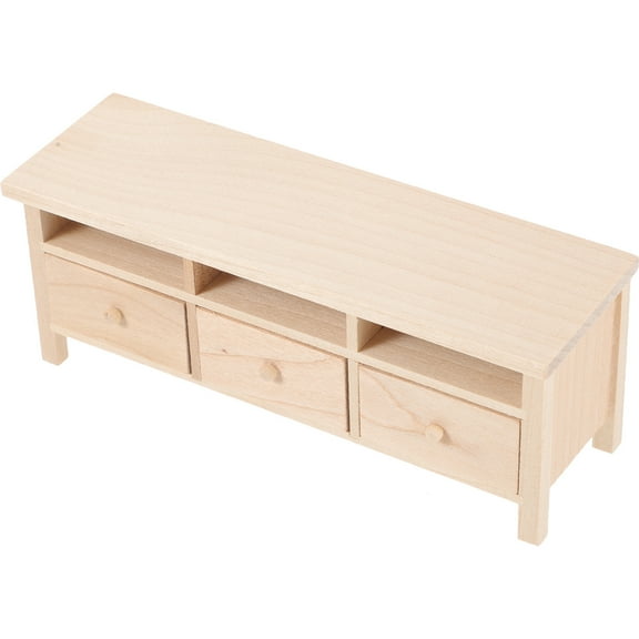 Raindrops Wood Mini TV Stand for Decoration Beige Color Smooth Surface Compact Size 1.5x2x1 Inches