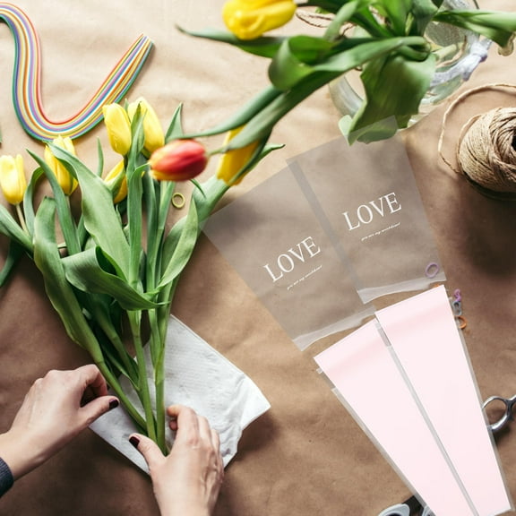 Raindrops Single Flower Sleeve for Bouquets, Clear Cellophane Packaging Bags with , 50 Pieces for Floral Display
