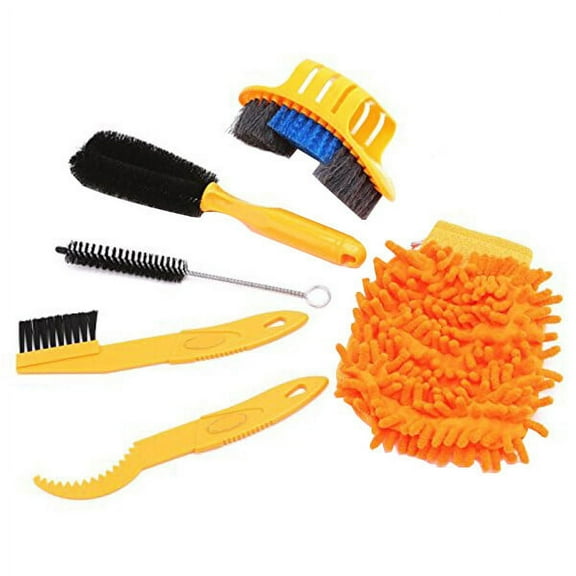 Raindrops Six Piece Bike Cleaning Kit with Chain Cleaner and brushes Compact Orange Plastic 8oz