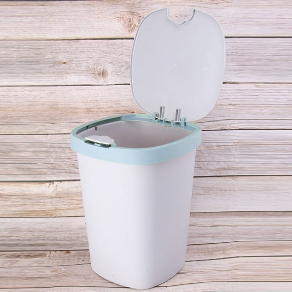 Raindrops Skyblue Plastic Pushbutton Trash Can with Lid for Storage Large Capacity Size L