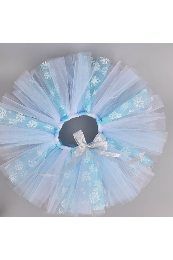 Raindrops Skyblue Snowflake Style Gauze Skirt for Kids with Elastic Waistband Polyester Short Skirt