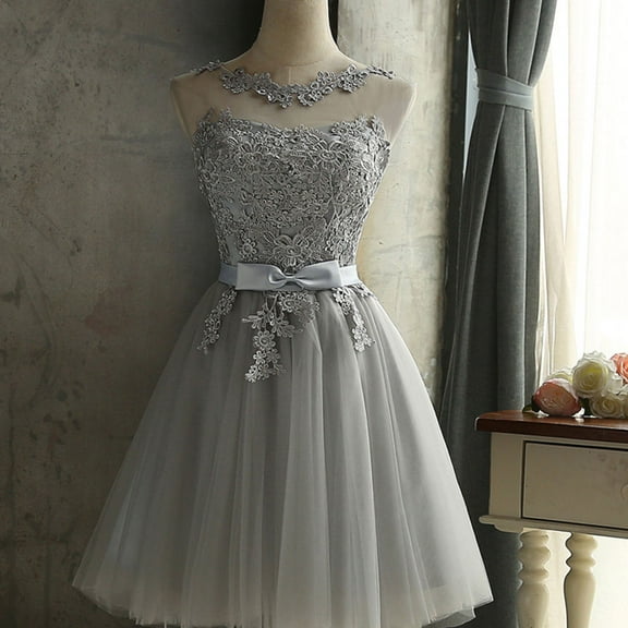 Raindrops Sleeveless Short Bridesmaid Dress for Women in Grey Made of Polyester
