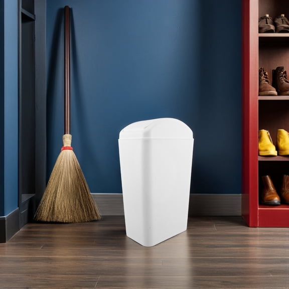 Raindrops White Kitchen Trash Can with Thick Plastic Cover, and Space-Saving Waste Bin
