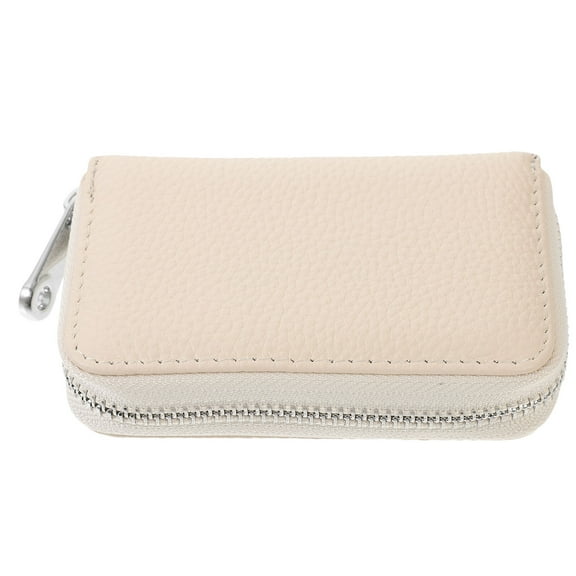Raindrops Slim Zipper Wallet for Women Business Card Holder with Multiple Slots Beige Cowhide 7.5 x 4.3 Inches