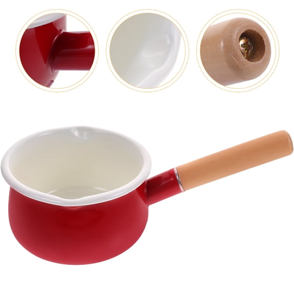Raindrops Small Enamel Nonstick Heating Pot with Wooden Handle, Kitchen Saucepan for Stovetop Cooking